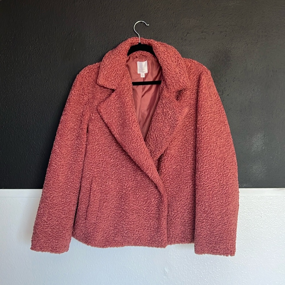 Lauren Conrad pink teddy double button jacket with pockets size large